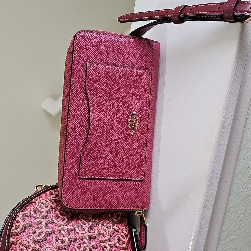 COACH CF343 MADI Crossbody Rouge Pink Canvas/Leather Monogram Print EUC - Picture 14 of 15